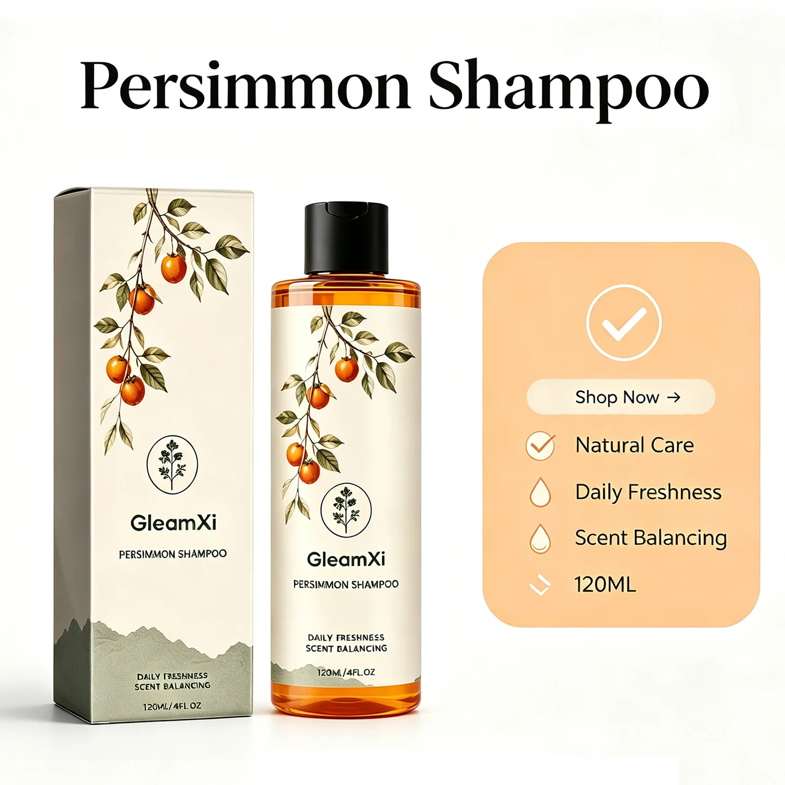 Persimmon Scalp Soothing Shampoo Plant Extracts Oil Control Refreshing Gentle Cleanse Hair Shine Smooth Frizz Care 120ml