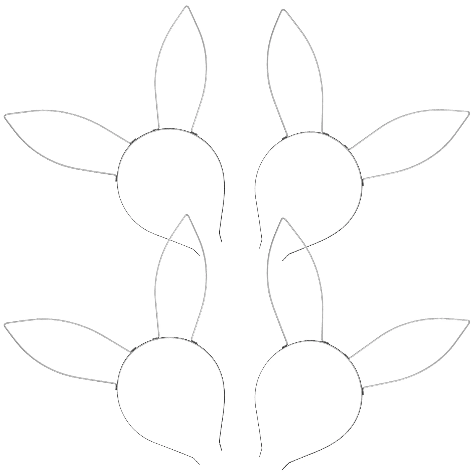 

4pcs Bunny Ear Headband DIY Hairband Material Oversized Silver Cartoon Base Blank Frame For Crafting Metal Wire