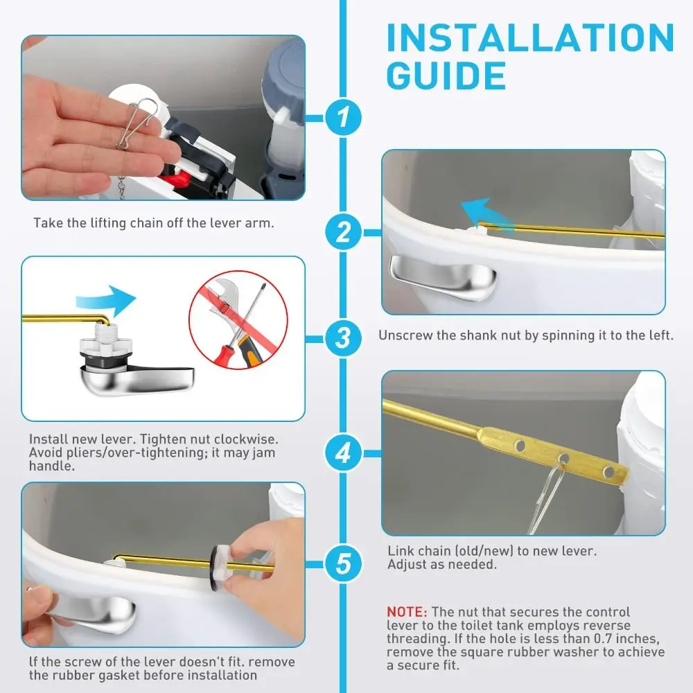 Durable Toilet Handle Easy To Install Universal Fit Toilet Handle Replacement Kit Anti-Rust Metal Rod Toilet Flush Handle