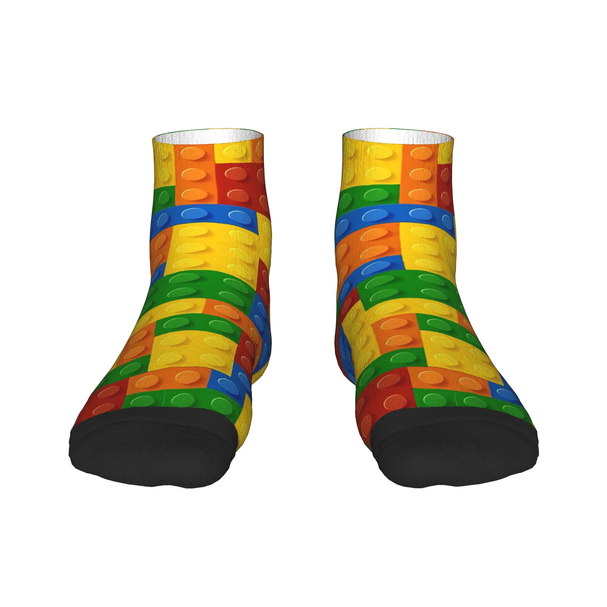 Dense Primary Color Building Blocks Pattern Ankle Socks Graphic Gothic Casual Socks Autumn Non Skid Outdoor Sports Quality Sock