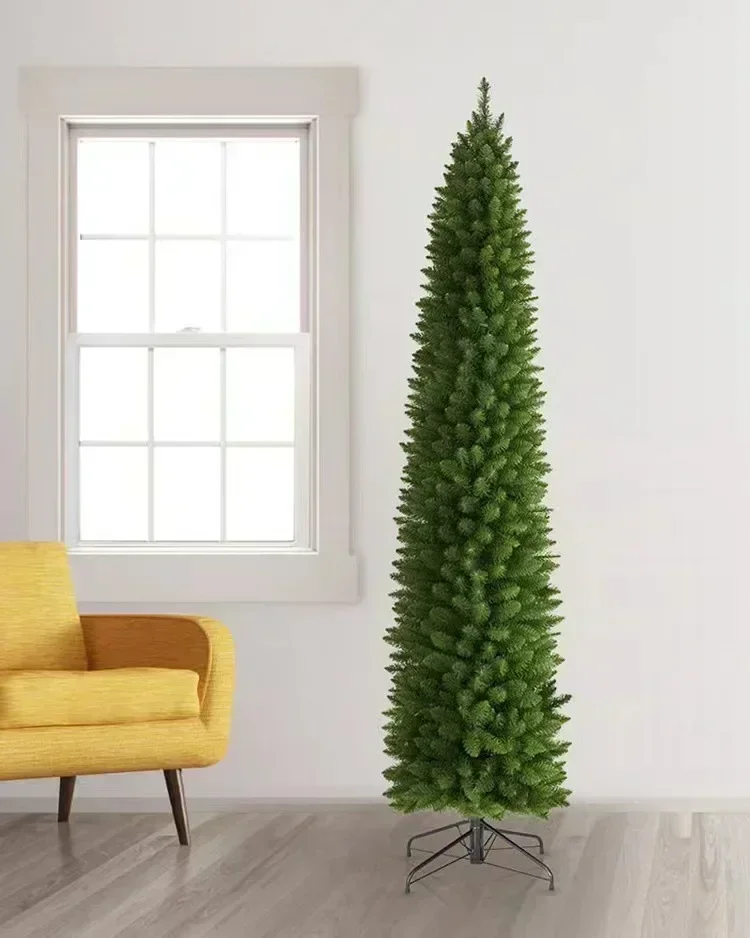 PVC Christmas Tree Artificial Christmas Tree Green Pointed Slender Slim Pen Pole Christmas Atmosphere Decorations 1.2m To 2.7m