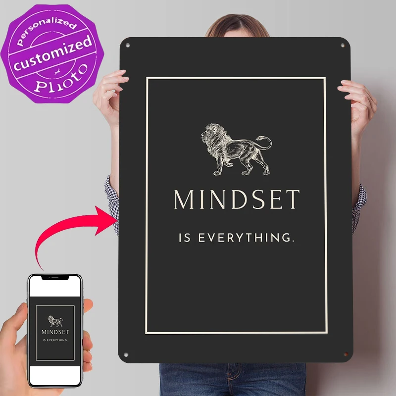 Mindset Is Everything Lion Motivation Printed Poster Customized Wall Art Retro Vintage Metal Tin Signs for Decoration Home Sign