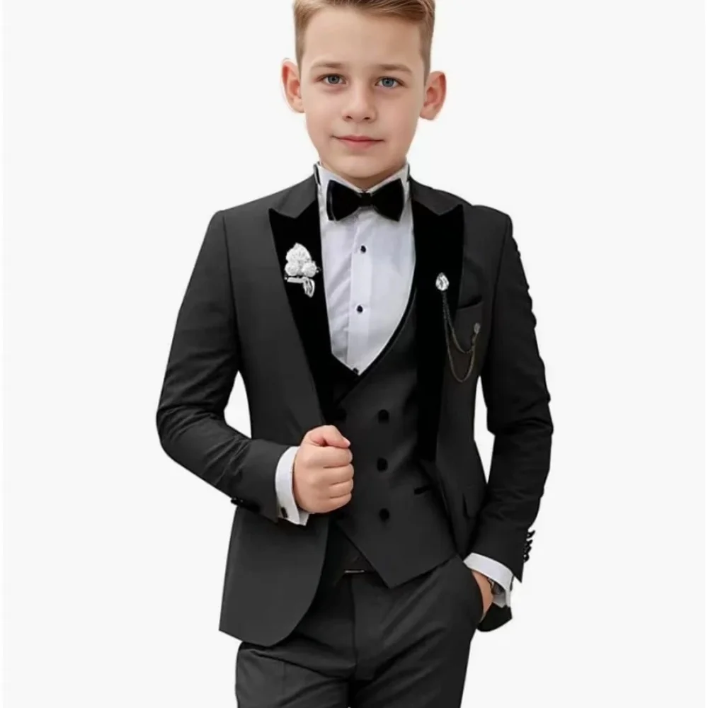 

Black Child 3 Pieces Suits Handsome Children's Bearer Wedding Set Comfortable Formal Slim Fit Suit For Award Ceremony