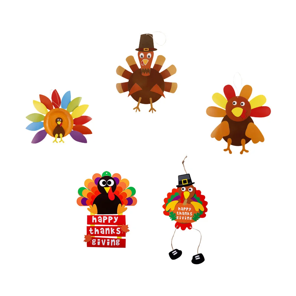 5 Pcs DIY Creative Thanksgiving Turkey Pendant Set Door Hanging Sign Turkey Wall Hanging Porch Yard Door Decorative Party