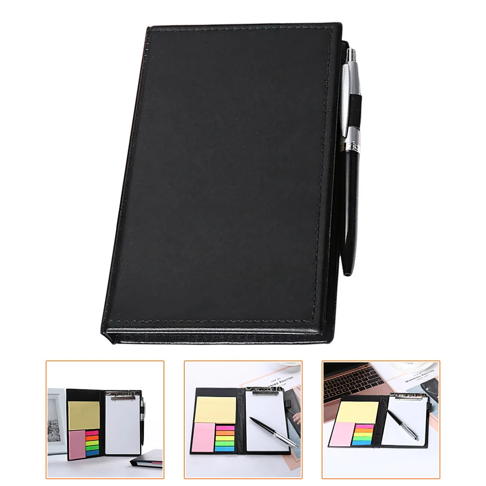1세트 스티키 메모 패드 컬러 페이지 탭 노트북 PU 커버 사무실 학교 용품 다용도 접착 메모 리마인더