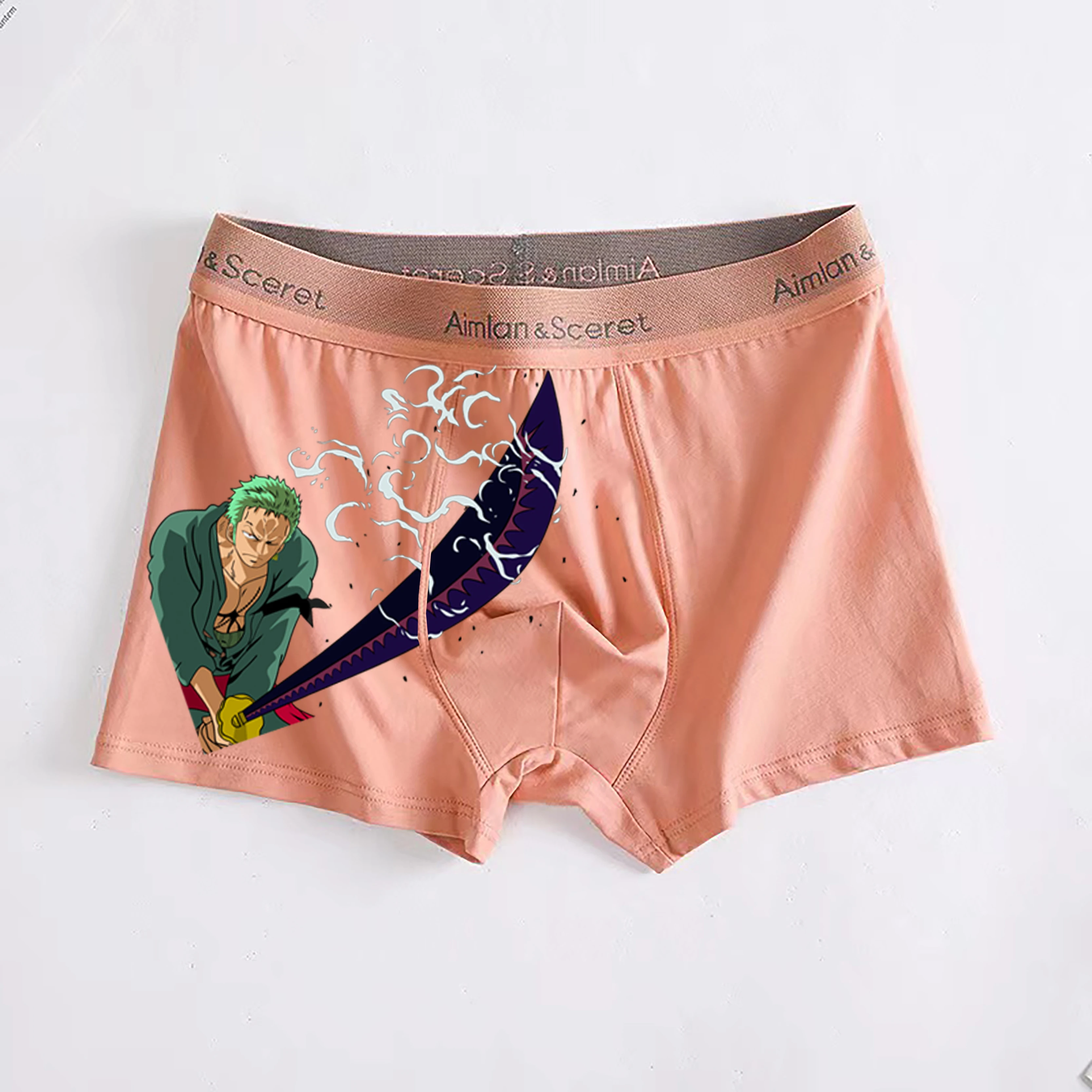 Anime Two Dimensions One Piece Luffy Zoro Pure Cotton Men Underwear Graphene Antibacterial Crotch Plus Fat Enlarged Boxer Briefs