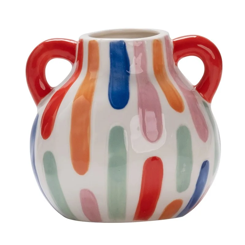 Modern geometric ceramic vase flower arrangement light luxury high sense dopamine entrance living room TV cabinet decoration