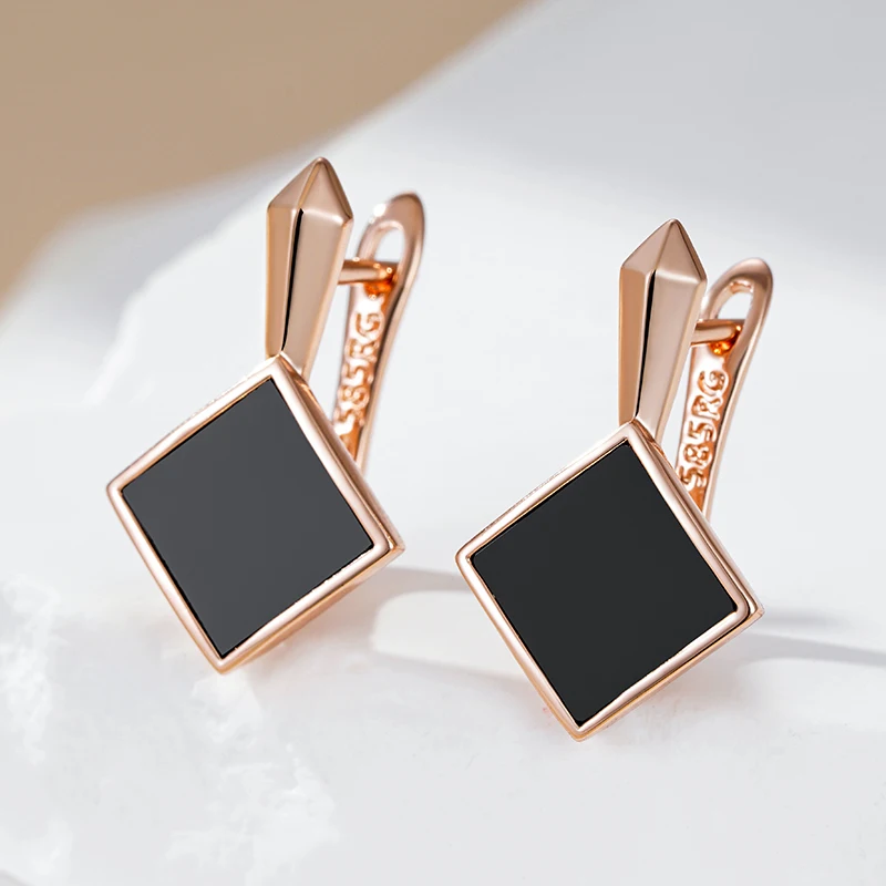 Kinel Hot Square Black Stone Dangle Earrings for Women Fashion 585 Rose Gold Color Accessories High Quality Daily Fine Jewelry