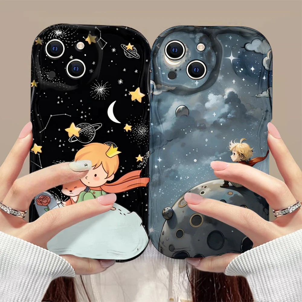 Cartoon The Little Prince 3D Wave Case For iPhone 15 14 13 12 11 Pro Max Mini X XR XSMAX 8 7 6S Plus Soft Silicone Cover