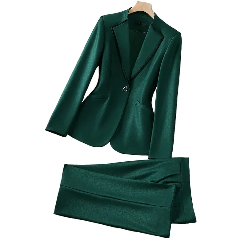 Pop Elegant Single Button Blazer Suit Pant Sets For Women 2 Pieces Business Formal Office Outfit Autumn Plus Size Jacket Trouser