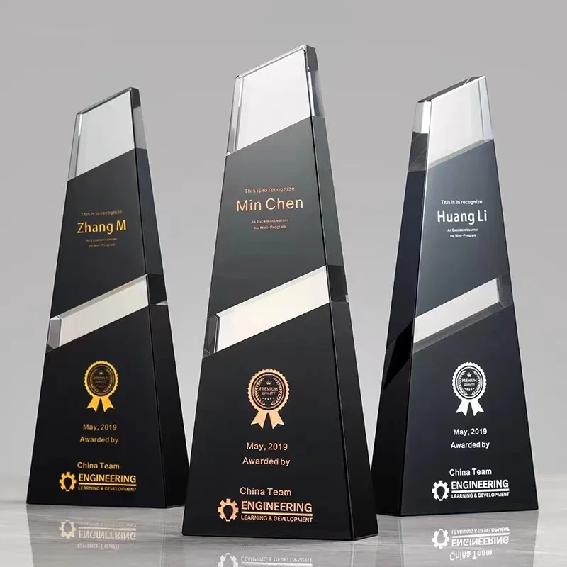 Top Grade Black and Clear Crystal Trophy Personalized Customization Engrave LOGO Text Honor Certificate Awards Movie Music Prize