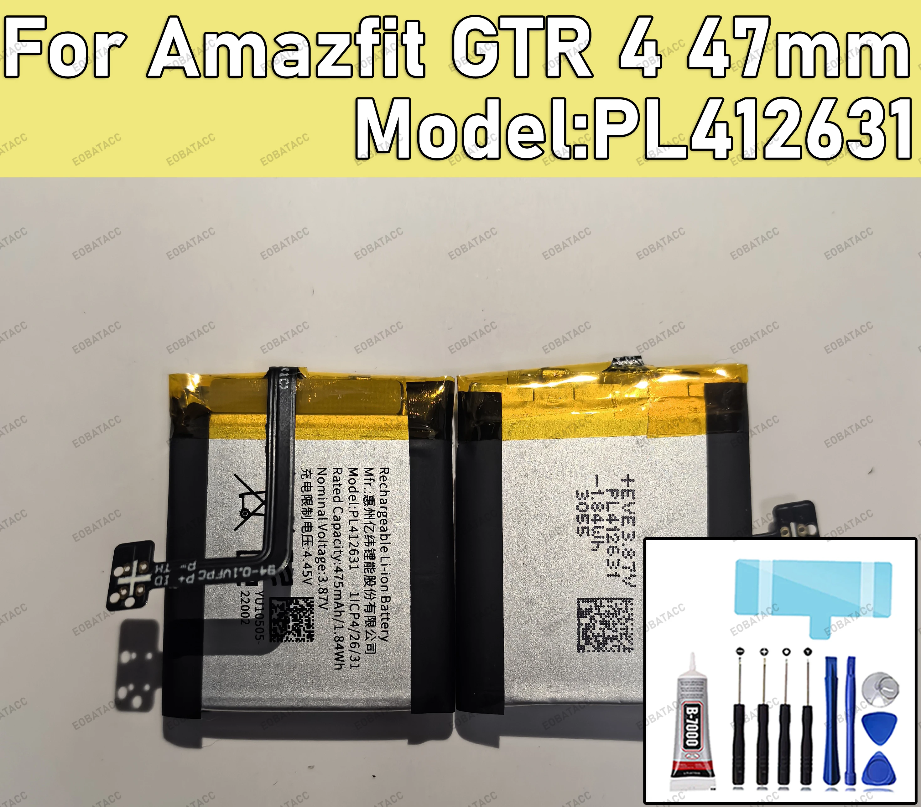 

Brand New 475mAh PL412631 Battery Replacement for Amazfit GTR 4 47mm Watch Battery +Free Tools