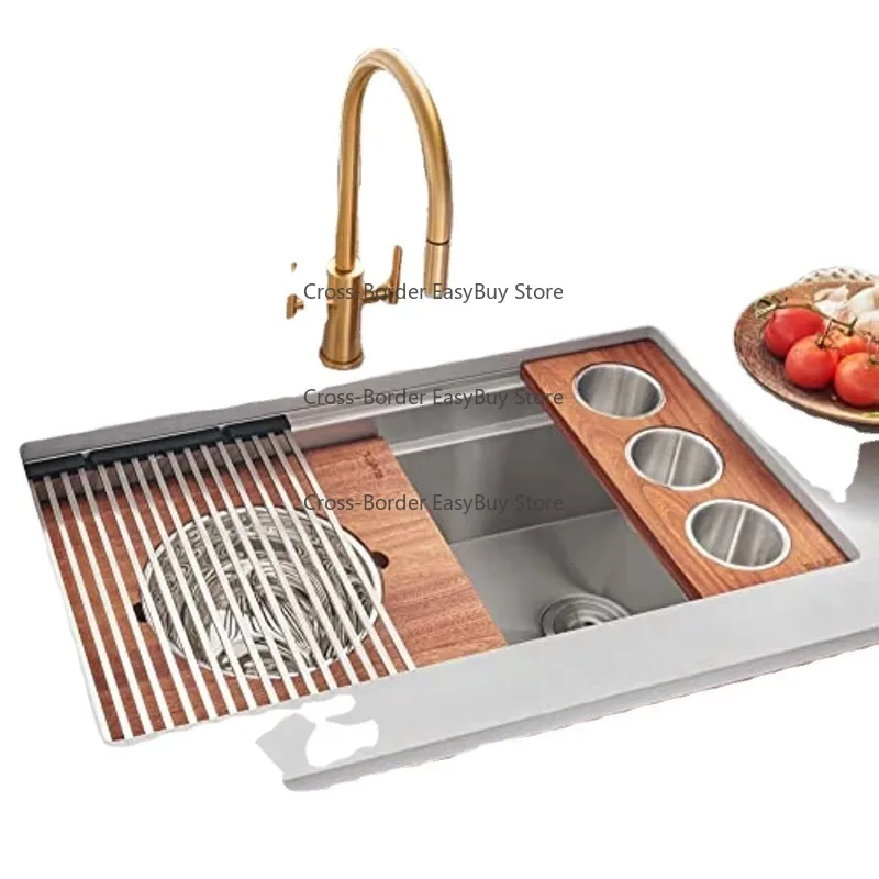Fregadero de cocina con ranura para estación de trabajo de acero inoxidable debajo del mostrador con todos los accesorios