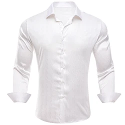 Designer Silk Shirts for Men Satin White Solid Plain Long Sleeve Slim Male Blouse Casual Formal Tops Breathable Barry Wang