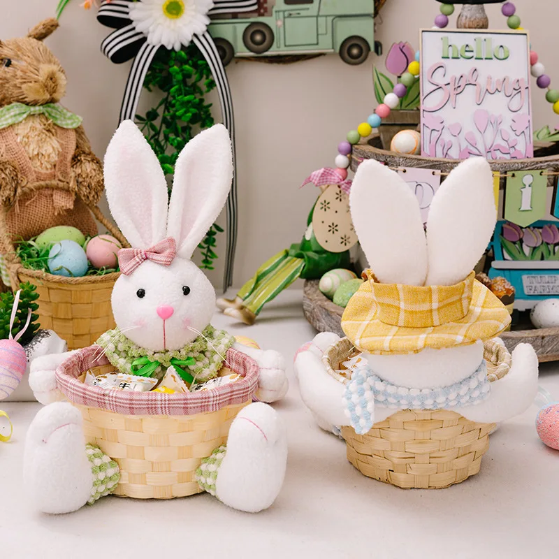 Easter Rabbit Storage Basket Bunny Ornament Egg Storage Basket for Party Candy Container Kids Gifts Bunny Holder Desktop Decor