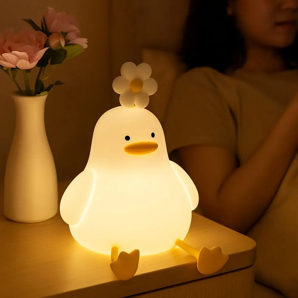 Cute Cartoon Duck Night Light Dimmable Soft Light Touch Sensor Lamp USB Rechargeable LED Night Light Book Lights