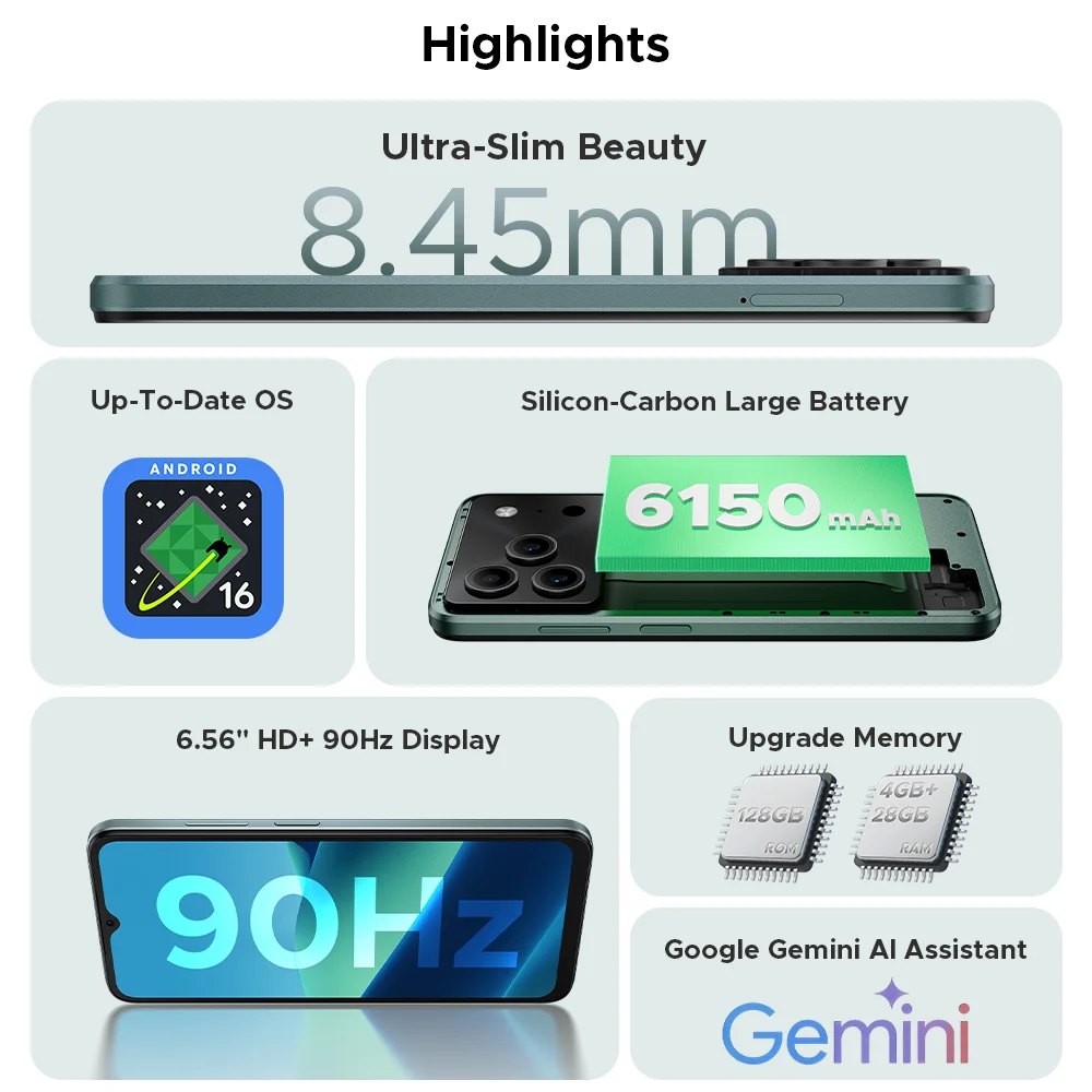 Global Version DOOGEE Note56 Pro Smartphone 32GB+128GB Android 16 6150mAh Battery 6.56'' 90Hz Screen NFC Cell Phone