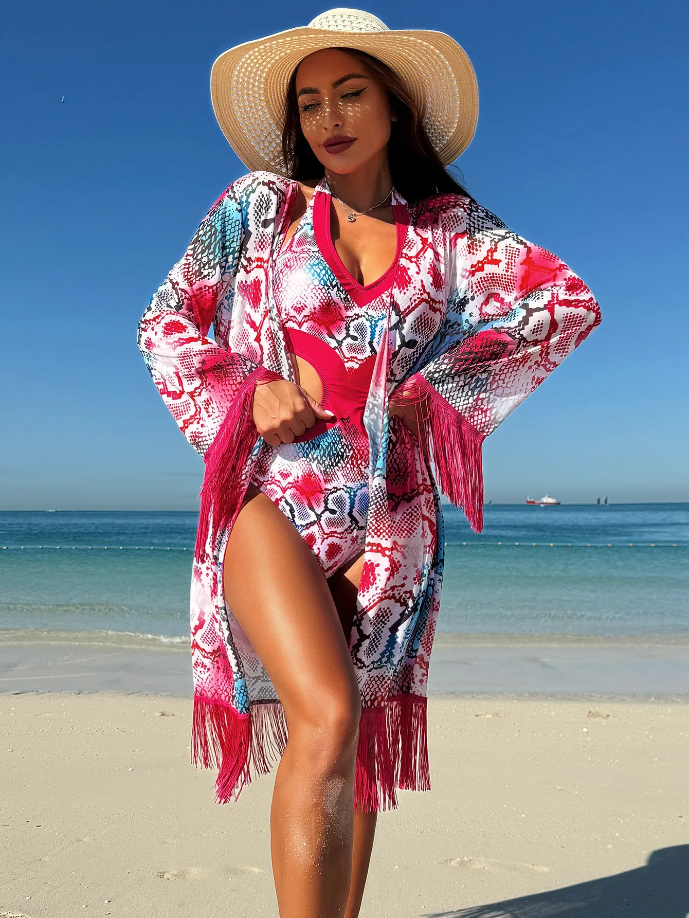 New fashionable printed one piece draped two-piece swimsuit for women