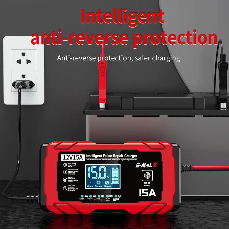 12V 15A Smart Battery Charger for AGM/GEL Lead-Acid