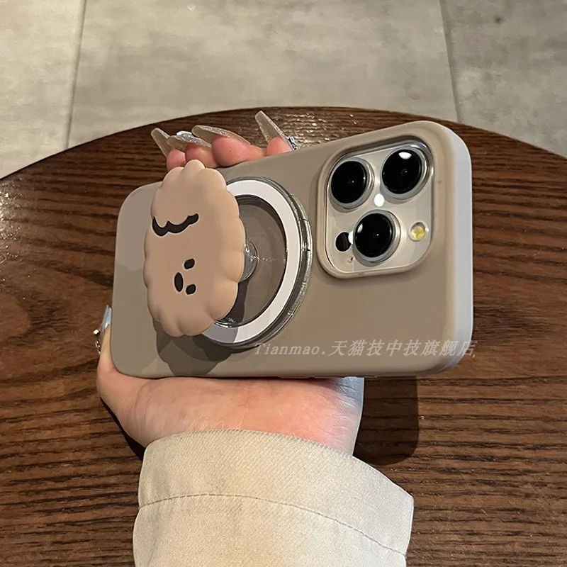 

Цвет кожи молочной карри с большим отверстием, магнитная подставка для собаки для apple 15pro, чехол для телефона iphone 15promax, простой 14pro 14 13pro, милый