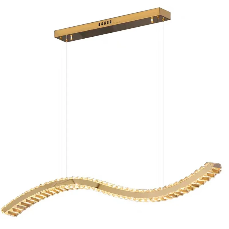 Creative Personality Long Strip Chandelier Wave Bar Crystal Chandelier Minimalist Light Luxury Table Dining Room Lamp