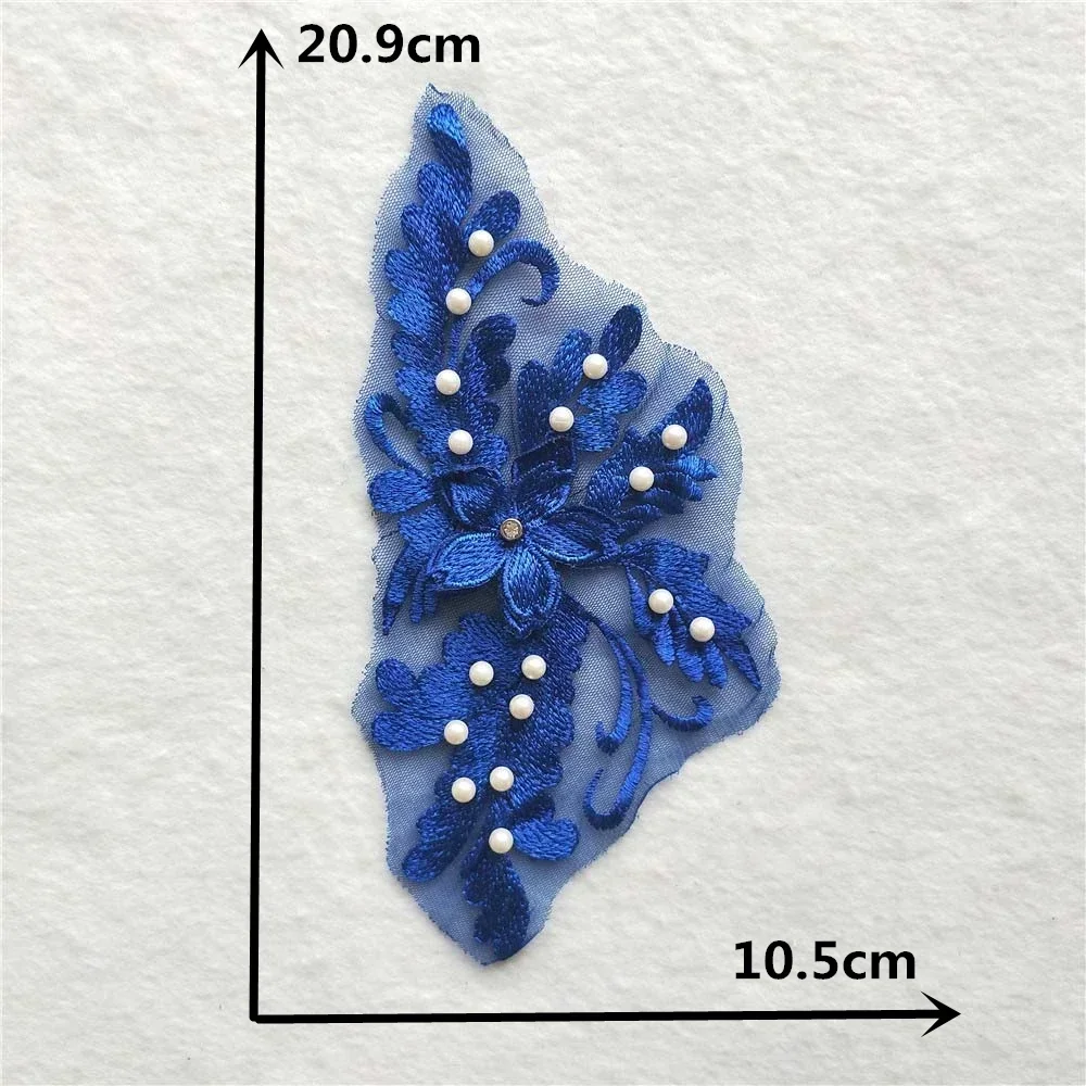 Wholesale sales of 1-10 pieces blue Gauze nail bead embroidery polyester sewing single flower lace DIY clothing accessories