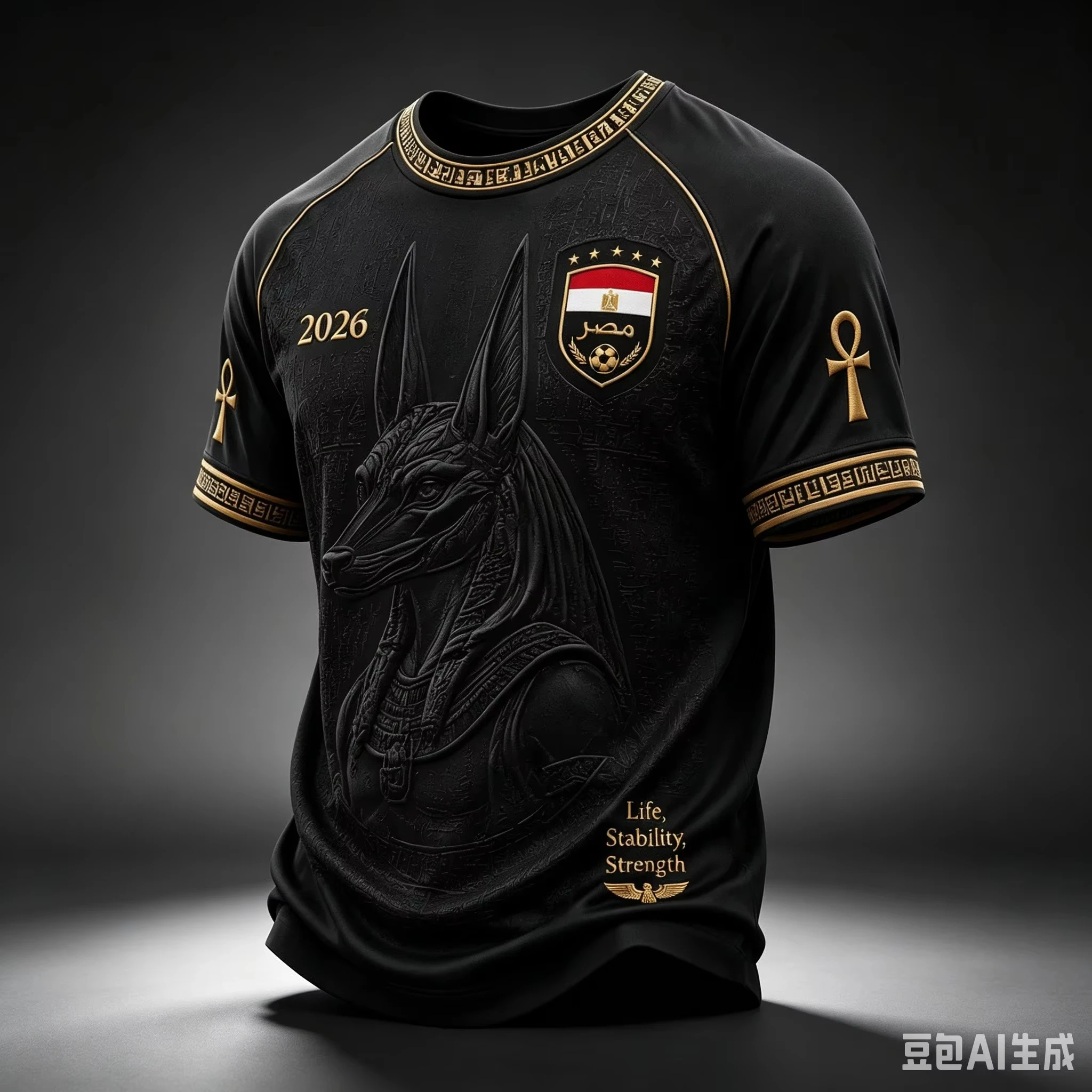2026 Summer Black‑Gold Anubis Egyptian Symbol Graphic Jersey T‑Shirt Oversized Soft Casual Tops For Men Women Unisex