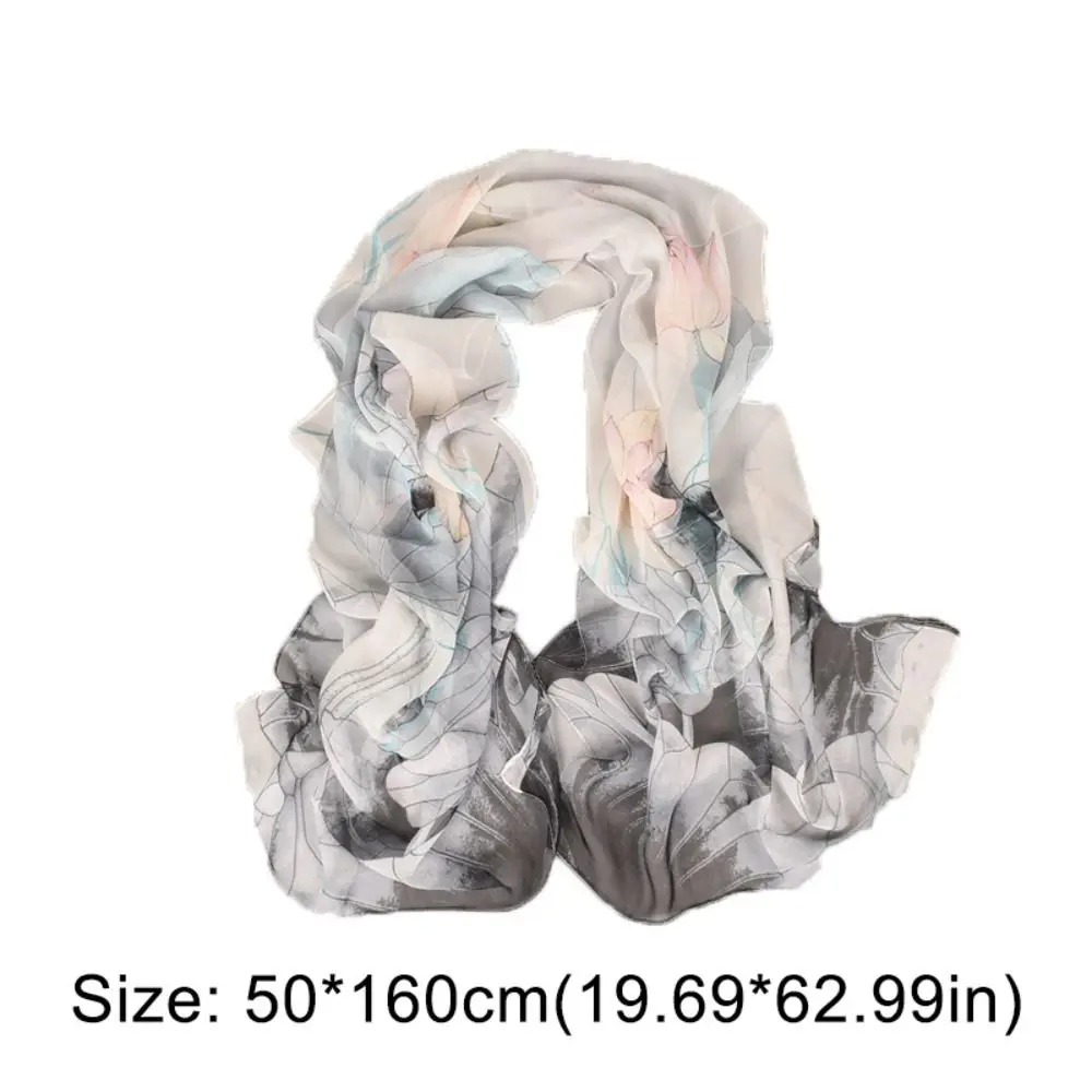 Modny szal jedwabny 50*160cm, satynowa powierzchnia, luksusowy design marki, szal na wiosnę i lato, wzór lotosu, drukowane szale dla kobiet i dziewcząt.