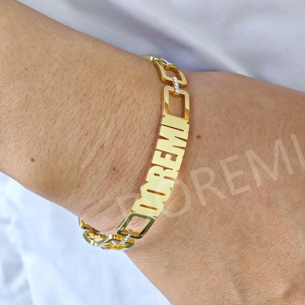 DOREMI Cuff Bangle Custom Name Buckle Design Personalized Women Initial Letter Bangle Mother Day Gift Personalized Jewelry