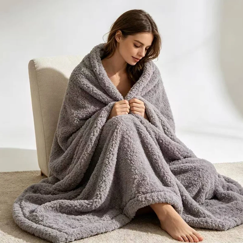 Double-layered Lambswool Blanket for Bed and Sofa 200x230cm Thicker Warm Lamb Velvet Flannel Cover Blanket for Office