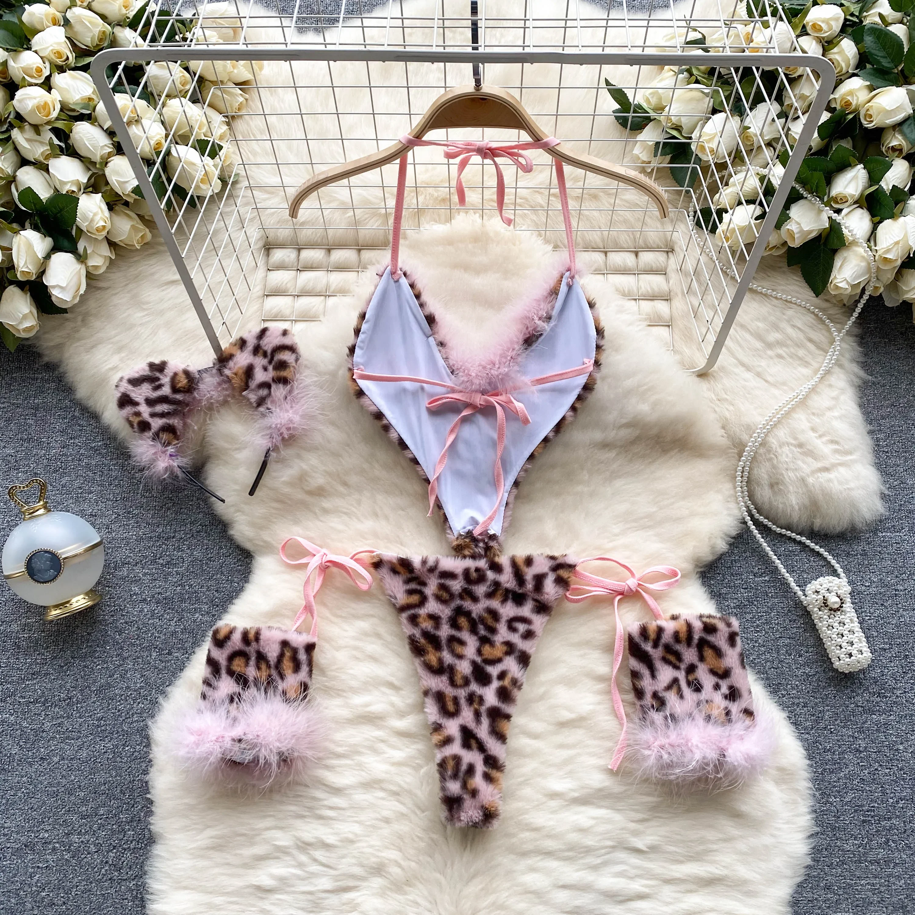 Body en velours imprimé léopard pour femmes, combinaison une pièce, catsuit, col licou, Vintage, moulant, Sexy, Lingerie
