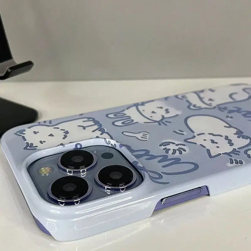 INS Cute Cat Cartoon Phone Case for iPhone 16 15 14 13 12 11 Pro Max XS XR XSMax 6 7 8 Plus Glossy HD Hard PC Cover