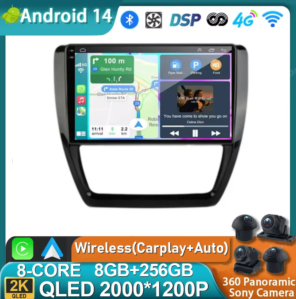 Android 14 For VW Volkswagen Jetta 6 MK6 2011 - 2018 2K QLED Android Car Radio Multimedia Video Player GPS Stereo CarPlay