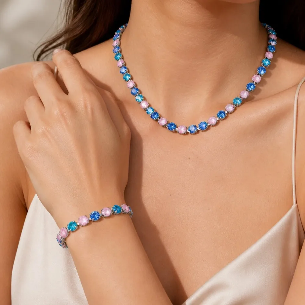 BEUTIFOR Buntes Krallenfassungs-Halsketten- und Armband-Set für Damen – Detail 11