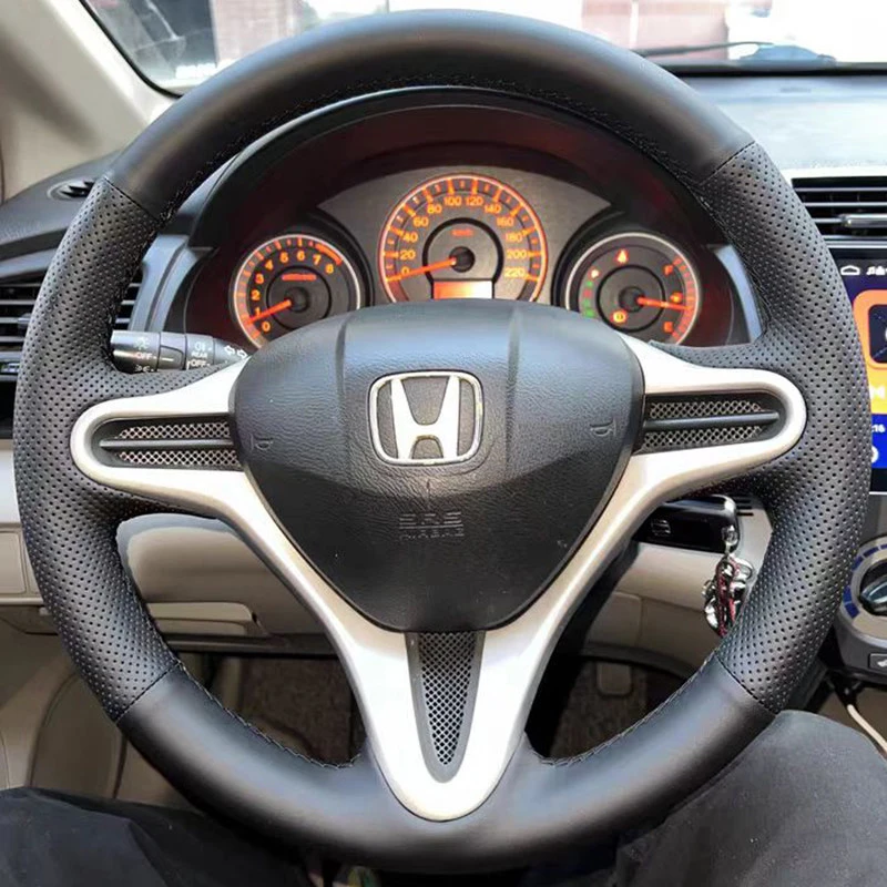 Diy Car Steering Wheel Braid Cover for Honda 8th Generation Civic‌ 2006-2011 Grace City Fit Jazz 2008-2013 Microfiber Leather