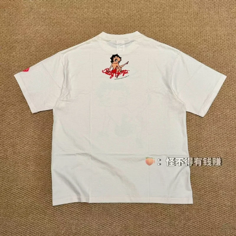 Authentic SAINT Women's Cartoon Tee Off-White Crew Neck No Side Seams Fabric Washed Vintage Summer