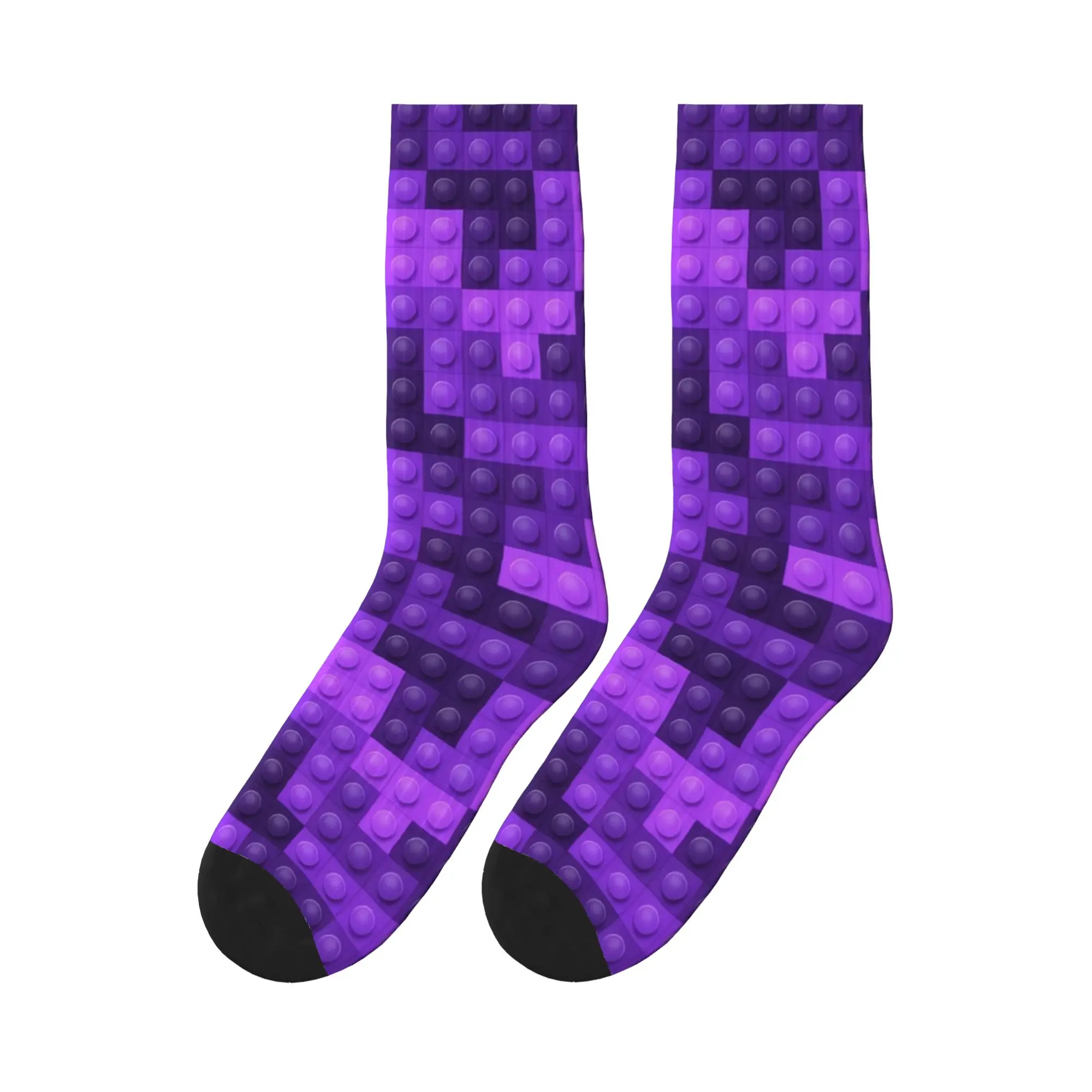 Purple Gradient Building Blocks Pattern Socks  Anti Slip Stockings Men's Comfortable Running Socks Winter Retro Design Socks