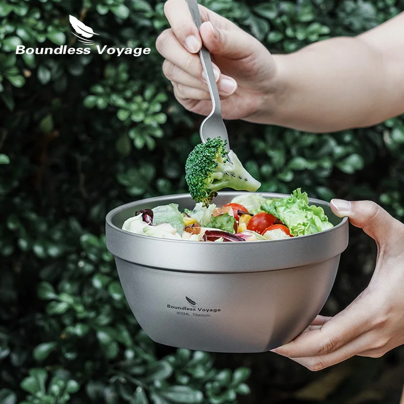 Boundless Voyage Titanium Double-layer Bowl Lightweight Portable Soup Salad Bowl Outdoor Camping Tableware 800ml