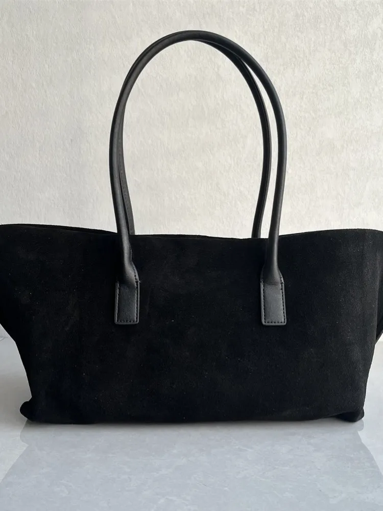 Concise Genuine Leather Single Shoulder Fashion Handbag Large Capacity Ladies Bags Solid Color Suede Cowhide Female Tote Bag