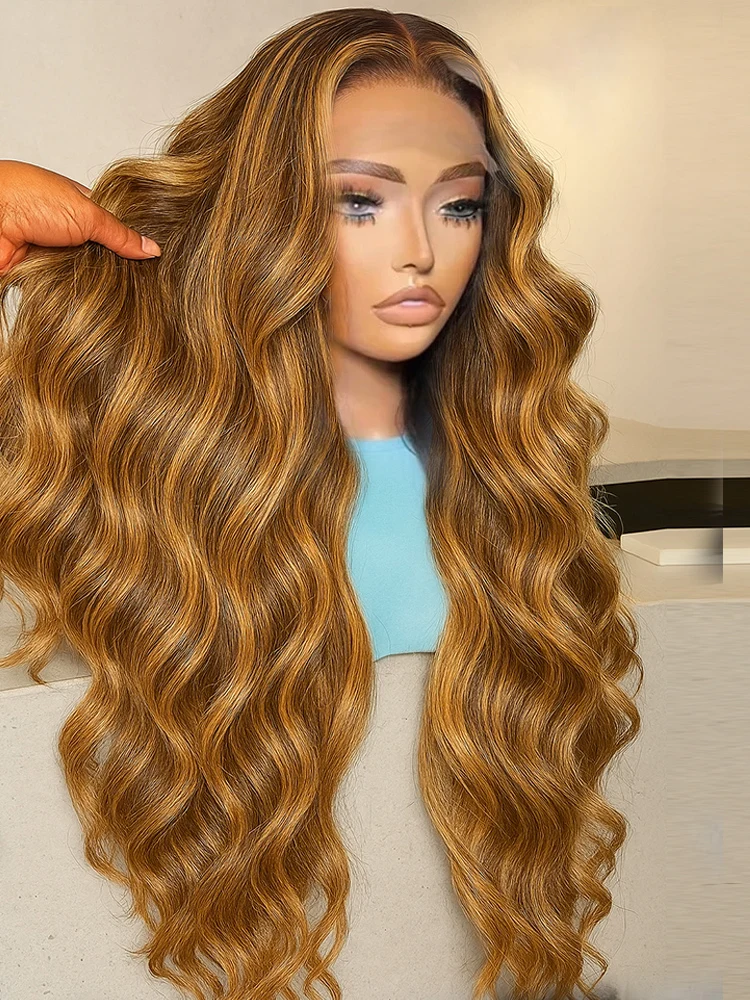 

4/27 Body Wave 13x4 Lace Frontal Highlight Wig Human Hair Brazilian 30 Inch 180 Density Ombre Blonde Colored Human Hair Wigs