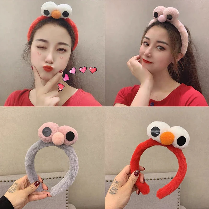 Sesame Street Cartoon Cute Headband New Plush Big Eyes Headband Women\'s Face Wash Headband Children\'s Headwear