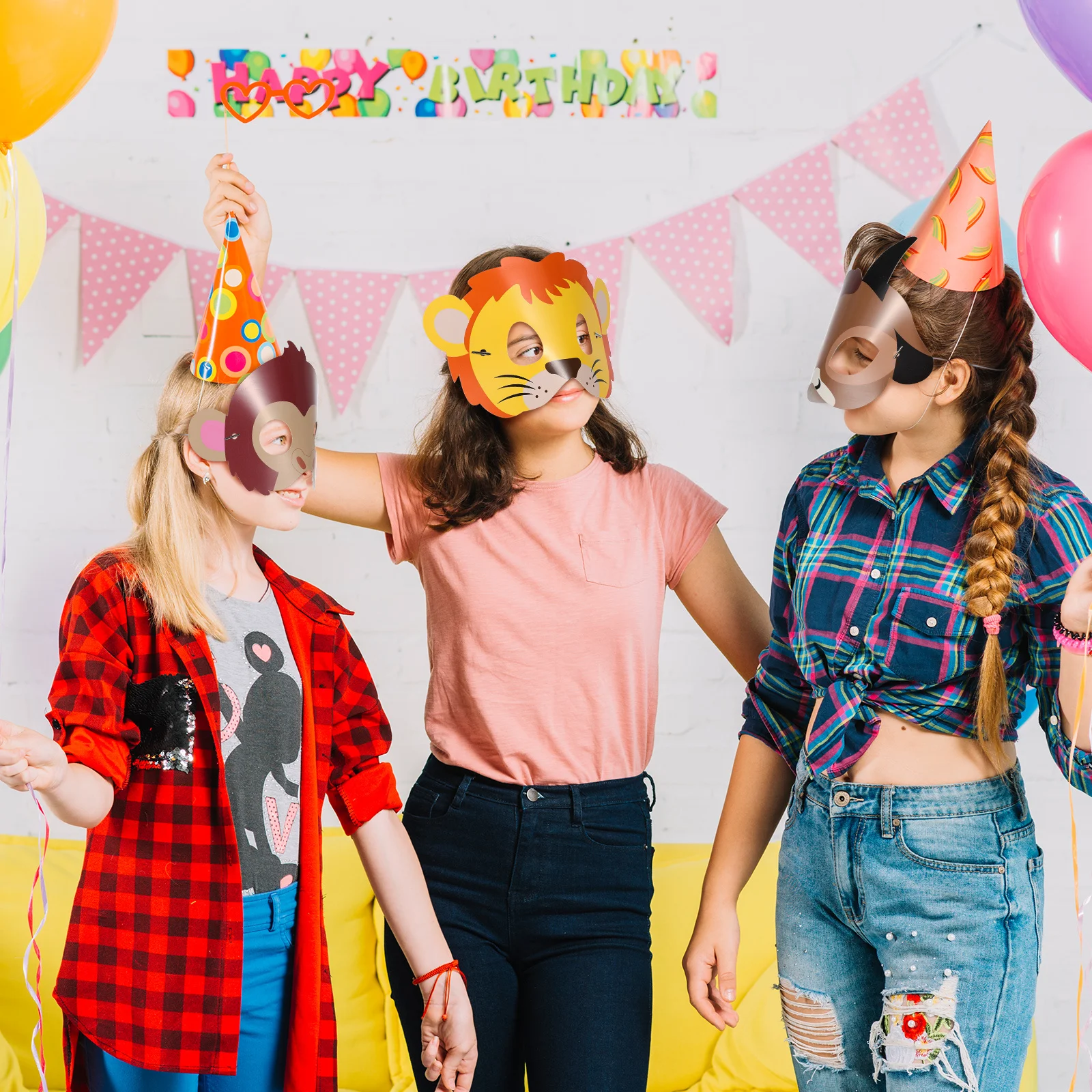 

16Pcs Cartoon Animal Masks Bright Playful Paper Masks for Party Games Dress Up Activities Jungle Theme Party