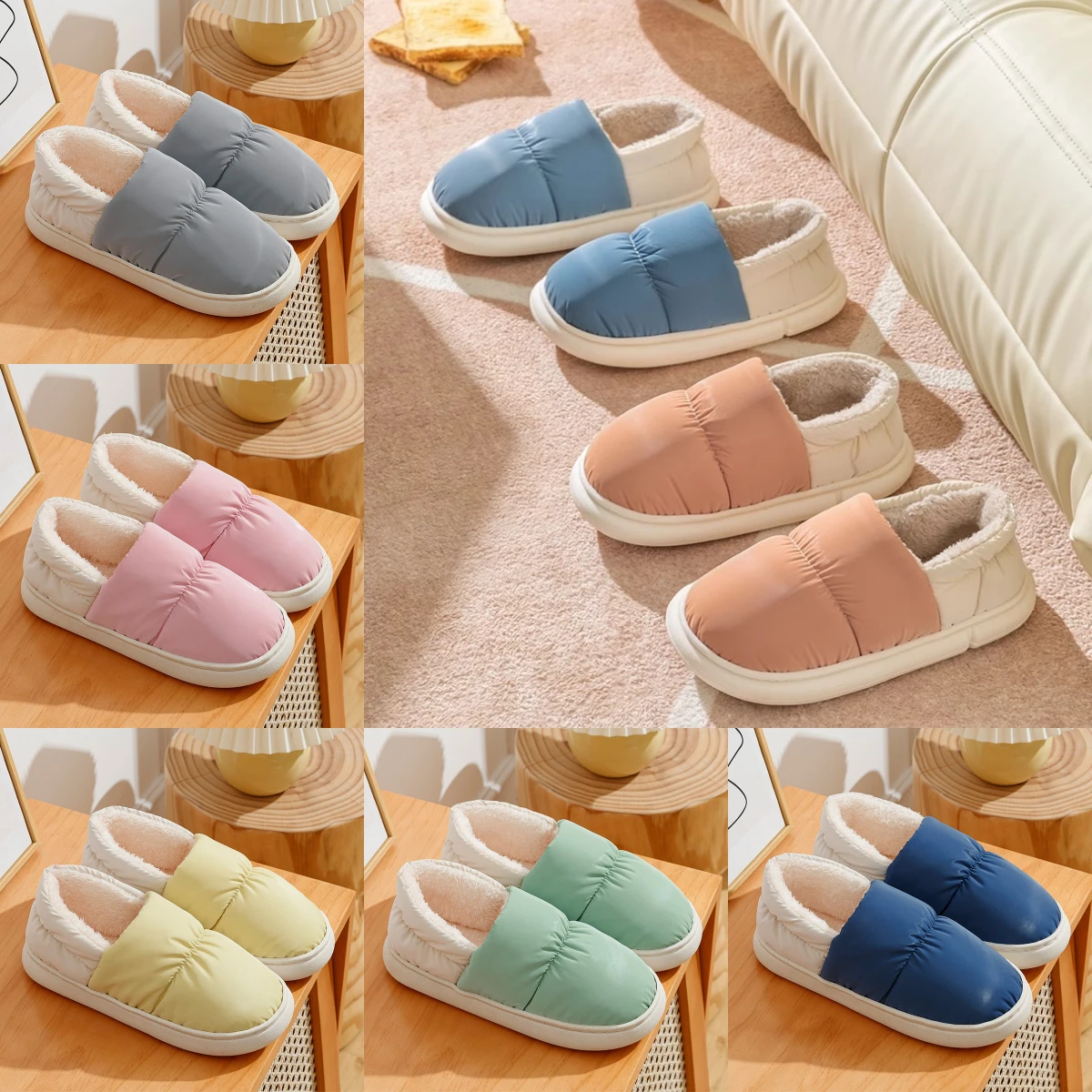 Men's and women's winter padded home warm thick bottom waterproof anti-slip package with slippers can be worn outside slippers