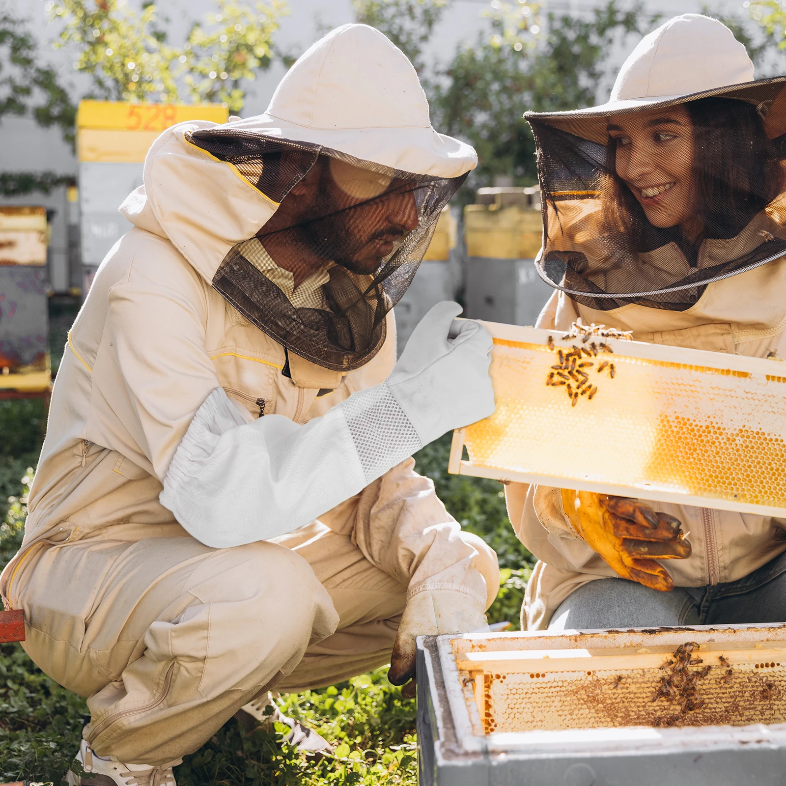 

Beekeeping Protective Gloves Lightweight Breathable Mesh Gardening Industrial Labor Flexible Comfortable Elastic Arm Fit