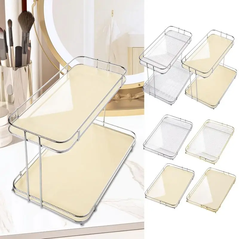 Acrylic Two-Layer Storage Rack Desktop Cosmetic Storage Bathroom Countertop Sundries Storage Rack Bathroom Counter Organizer