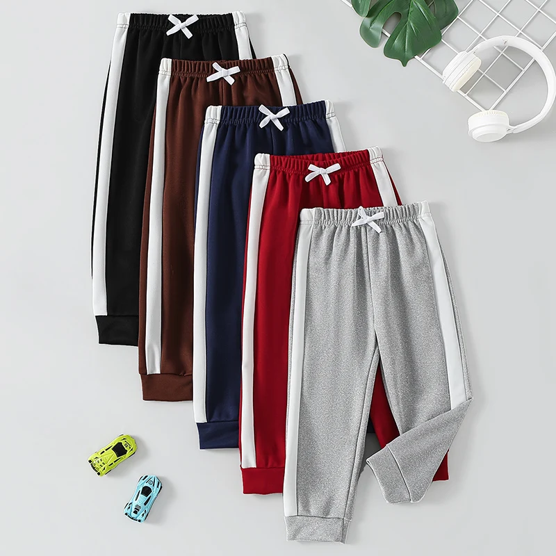 

1/3 Piece Autumn And Winter Thin Children's Looped Sweatpants Solid Color Splicing Boys' And Girls' Casual Sports Fashion Pants