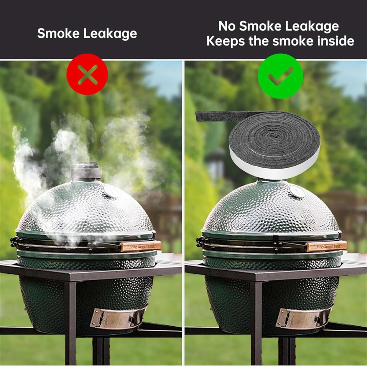 Junta de parrilla de alta temperatura A11I para tapa de cerámica, junta superior para ahumador de barbacoa, autoadhesiva de 15 pies de largo, 7/8 pulgadas de ancho, 1/8 pulgadas de grosor