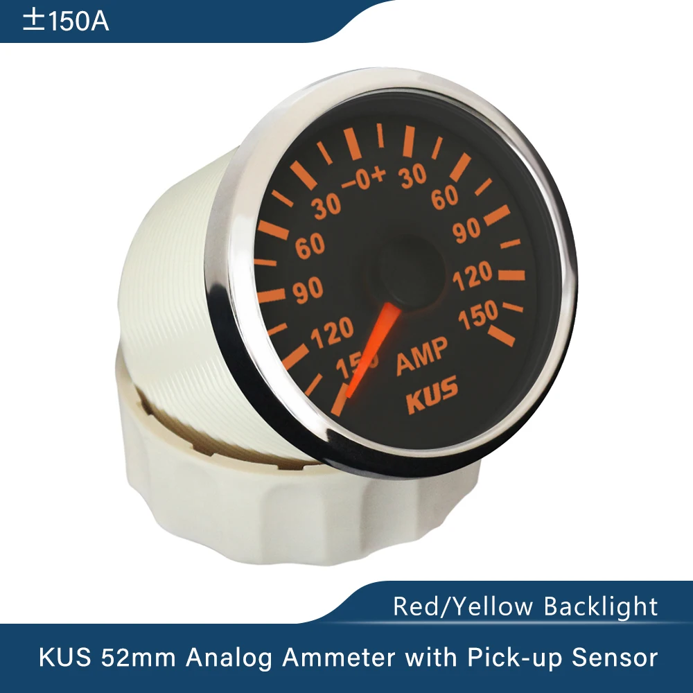 KUS 52mm Ampere Gauge Ammeter AMP Meter +/-50A +/-80A +/-150A With Current Sensor With Red Yellow Backlight 12V/24V