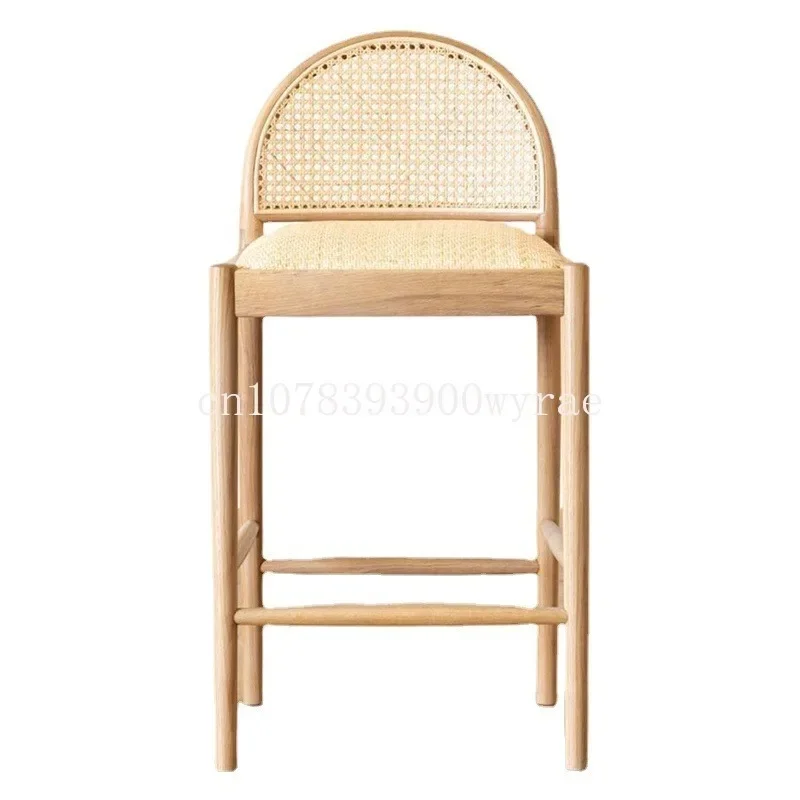 Nordic Luxury Modern Simple Bar Chairs Solid Wood Rattan Bar Chairs High Stool  Backrest Household Taburetes Cocina Furniture