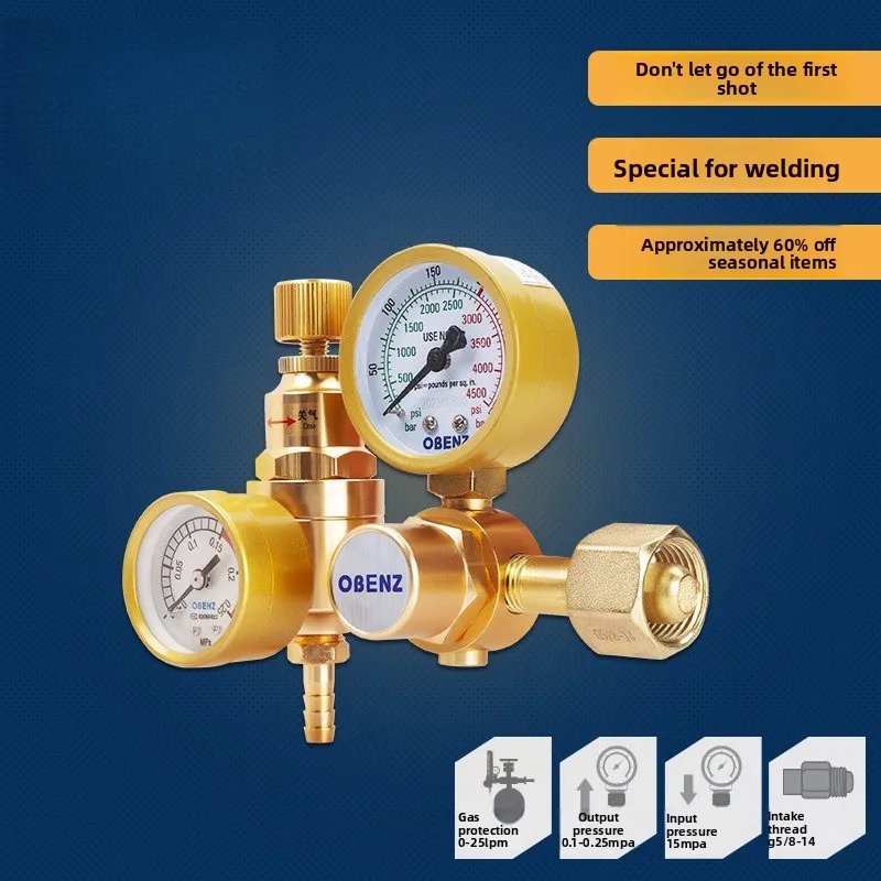 015B‑2 Gas‑Saving Argon Pressure Reducer Dual‑Stage Regulator with Gauge for Argon Arc Welding Machine